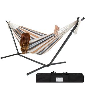Portable Cotton Hammock with Metal Stand and Carry Case (Color: Desert Stripe)