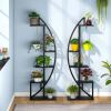 Set of 2 - Symmetrical Modern Metal Wood 10-Shelf Plant Stand