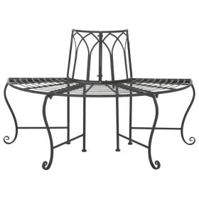 Half-Circle Outdoor Patio Garden Wrought Iron Tree Bench (Color: Black)