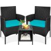 3-Piece PE Wicker Outdoor Dining Patio Furniture Set with Cushions