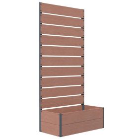 Raised Garden Bed Planter with Slatted Fence Trellis in Wood Finish (Color: Brown)