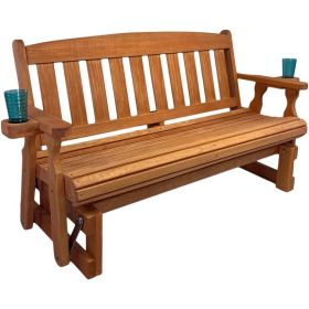 4ft Heavy Duty Porch Glider Bench with Cupholders - Made in USA (Color: Cedar Finish)
