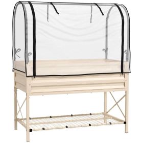 Elevated Metal Raised Garden Bed with Greenhouse Cover (Color: Cream, Option: Metal)