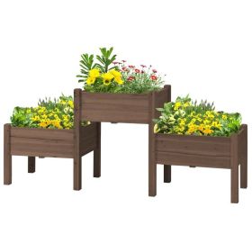 3 Wooden Elevated Planter Raised Garden Beds (Color: Brown)