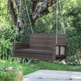 Wicker Porch Swing 7ft Hanging Chain with Padded Cushion (Color: Grey/Dark Grey)