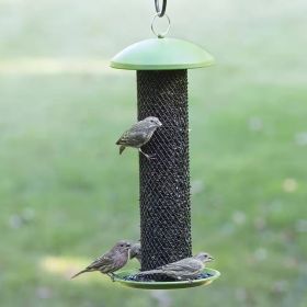Outdoor Metal Mesh Tube Hanging Bird Feeder with Top and Perch (Color: Green)