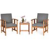 3-Piece Solid Wood Outdoor Patio Furniture Chairs Table Set with Cushions