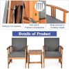 3-Piece Solid Wood Outdoor Patio Furniture Chairs Table Set with Cushions