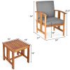 3-Piece Solid Wood Outdoor Patio Furniture Chairs Table Set with Cushions