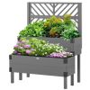 2 Tier Self Draining Wood Raised Garden Bed Planter Box with Trellis