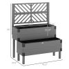 2 Tier Self Draining Wood Raised Garden Bed Planter Box with Trellis