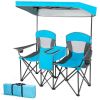 2-Piece Folding Canopy Chair Set with Cup Holder and Storage Pocket