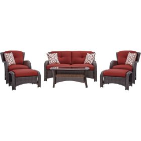 Outdoor Resin Wicker 6-Piece Patio Furniture Set with Seat Cushions (Color: Red)