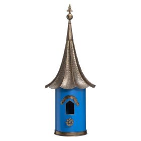 Outdoor Metal Birdhouse with Vintage Bronze Phonograph Style Roof (Color: Teal Blue)