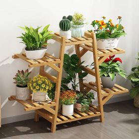 Indoor Outdoor Bamboo Wood 6-Shelf Flower Pot Plant Stand (Color: Natural)