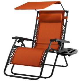 Zero Gravity Folding Reclining Patio Lounge Chair with Canopy Sun Shade (Color: Orange)