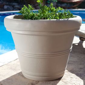 Round Outdoor Patio Planter in Weathered Concrete Finish (size: 26-Inch)