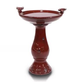Outdoor Ceramic Birdbath (Color: Dark Red Antique)