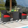 3-Piece Patio Furniture Outdoor Dining Set PE Rattan with Cushions