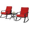 Outdoor 3-Piece Patio Furniture Rocking Chairs Table Set with Cushions