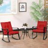 Outdoor 3-Piece Patio Furniture Rocking Chairs Table Set with Cushions