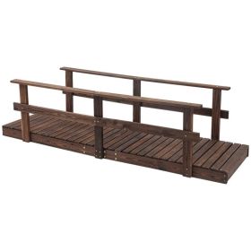 Outdoor Wooden Garden Bridge with Hand Rails (Color: Carbonized, size: 7 Ft.)