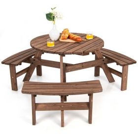 Wooden Picnic Table Umbrella Hole (Color: Espresso, size: 6 Seater)