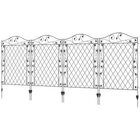 4 Pack Steel Foldable Fence Trellis Panel Animal Barrier (Option: Floral)