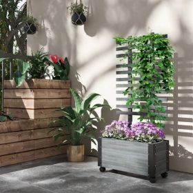 Wood Raised Garden Bed Planter on Wheels with Trellis (Color: Farmhouse Grey)