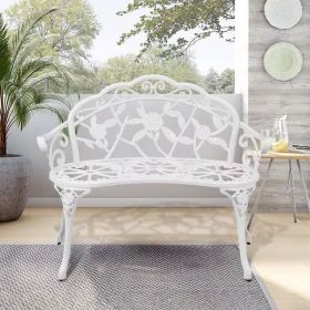 Outdoor Patio Garden Bench with Backrest (Color: White, size: 39-Inch)