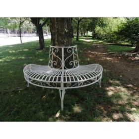Half-Circle Outdoor Powder Coated Aluminum Tree Bench (Color: White)