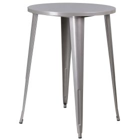 Modern 30-inch Outdoor Round Metal Cafe Bar Patio Table (Color: Silver)