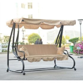 Outdoor 3-Person Canopy Swing for Porch Patio or Deck (Color: Sand)